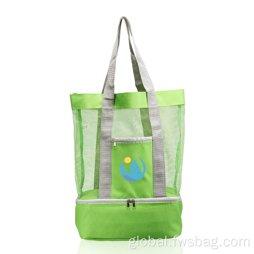 Beach Tote Bag With Insulated Compartment Custom Lightweight Zipper Top Mesh Beach Tote Bag Factory